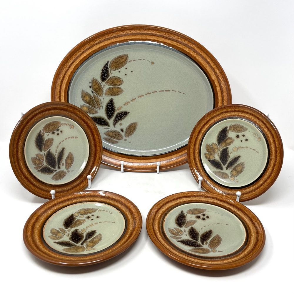 Vintage Franciscan Origin Pattern Oval Platter 13 1/2'' & 4 Appetizer Plates - Picture 1 of 6